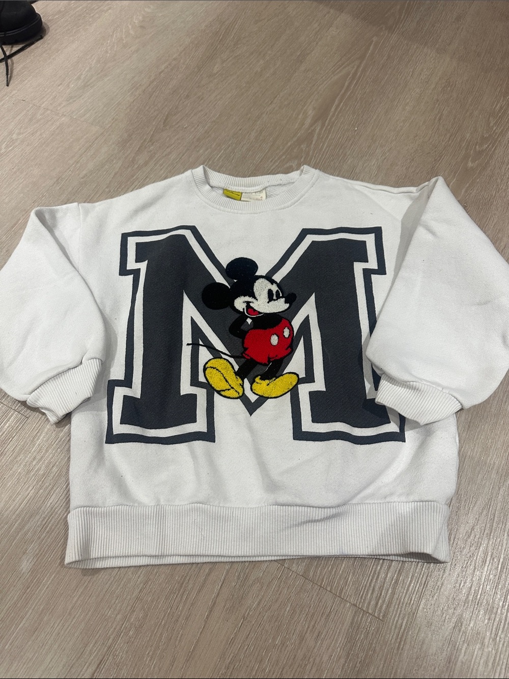 Disney White Sweatshirt with Navy 'M' and Mickey Graphic